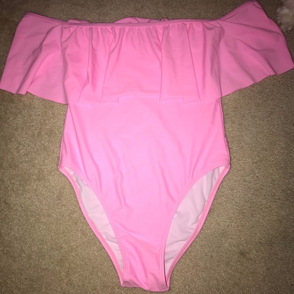 Neon Pink Strapless  One Piece